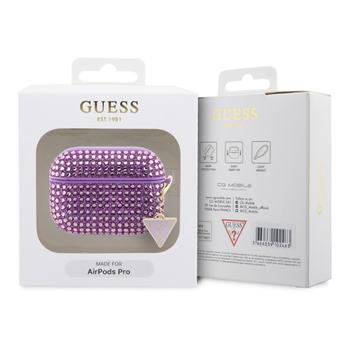Чехол Guess Diamond Rhinestone with Triangle charm для Airpods Pro, фиолетовый