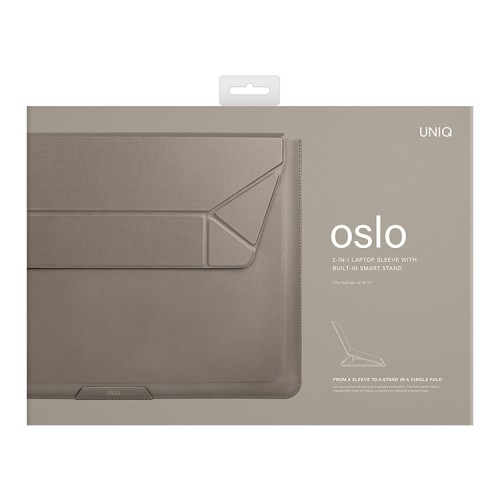 Uniq для ноутбуков 14" чехол Oslo PU leather Magnetic Laptop sleeve/foldable stand Stone Grey