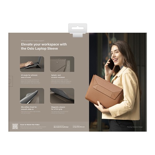 Uniq для ноутбуков 14" чехол Oslo PU leather Magnetic Laptop sleeve/foldable stand Stone Grey