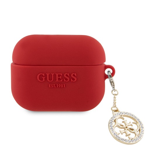 Guess для Airpods Pro чехол Liquid silicone 3D Logo with 4G Diamond charm Fuchsia