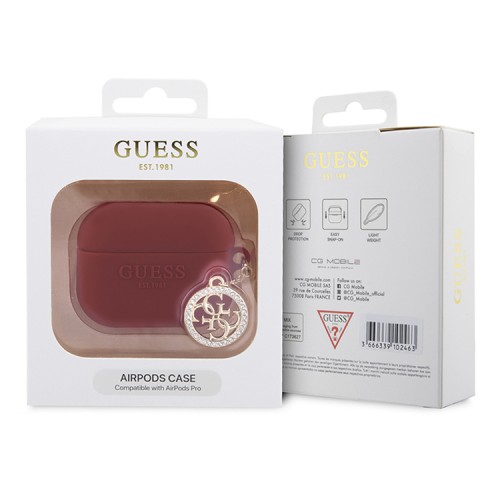 Guess для Airpods Pro чехол Liquid silicone 3D Logo with 4G Diamond charm Fuchsia
