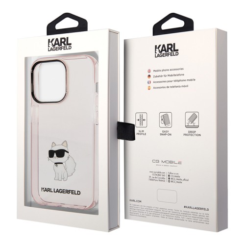 Karl Lagerfeld для iPhone 15 Pro чехол PC/TPU NFT Choupette Hard Translucent Pink