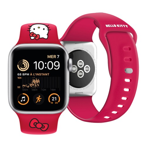 Hello Kitty для Apple Watch 42-41-40 mm ремешок Liquid silicone Kitty Head Red