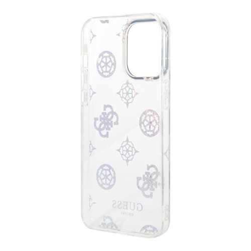 Guess для iPhone 14 Pro Max чехол PC/TPU Peony glitter Electroplated camera Hard White