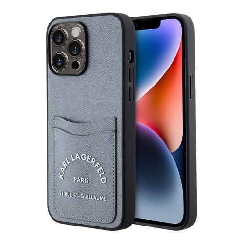 Karl Lagerfeld для iPhone 14 Pro чехол Cardslot PU Saffiano RSG 3D rubber logo Hard Grey