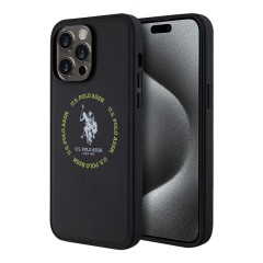 U.S. Polo для iPhone 15 Pro Max чехол PU Round Double horse logo Hard Black (MagSafe)