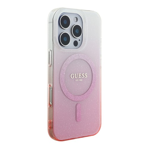 Guess для iPhone 16 Pro чехол PC/TPU Glitter Gradient Pink (MagSafe)