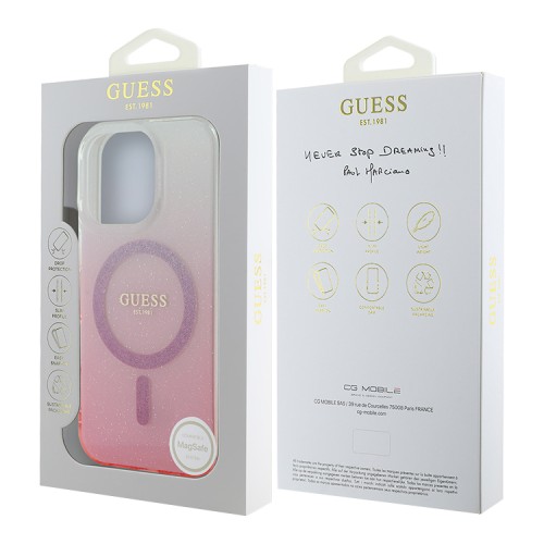 Guess для iPhone 16 Pro чехол PC/TPU Glitter Gradient Pink (MagSafe)