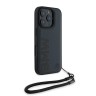 BMW для iPhone 16 Pro Max чехол Signature Leather Wordmark + Hand Cord Hard Blue