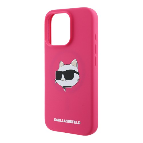 Karl Lagerfeld для iPhone 16 Pro Max чехол Liquid Silicone NFT Choupette Head Hard Fuchsia (MagSafe)