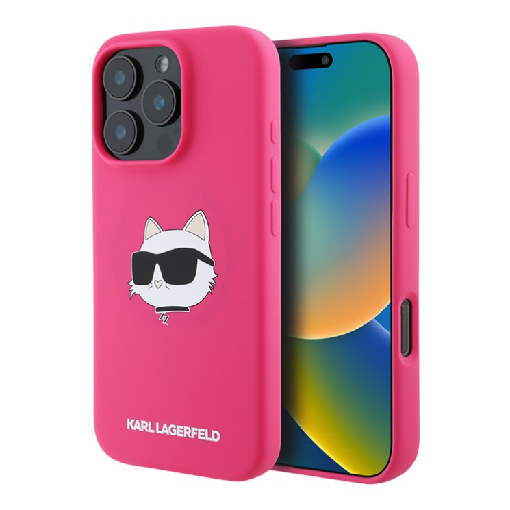 Karl Lagerfeld для iPhone 16 Pro Max чехол Liquid Silicone NFT Choupette Head Hard Fuchsia (MagSafe)