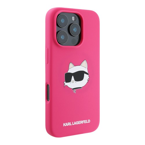 Karl Lagerfeld для iPhone 16 Pro Max чехол Liquid Silicone NFT Choupette Head Hard Fuchsia (MagSafe)