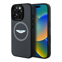 Aston Martin для iPhone 16 Pro Max чехол Real Carbon Counter Design Hard Black (MagSafe)