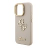 Guess для iPhone 15 Pro Max чехол PU Grained leather 4G Big metal logo and Camera Stand Hard Beige