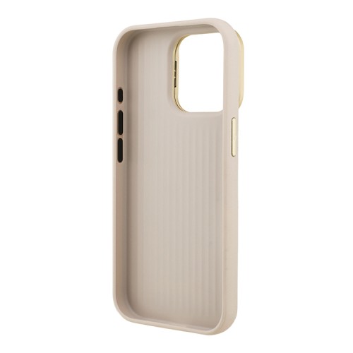 Guess для iPhone 15 Pro Max чехол PU Grained leather 4G Big metal logo and Camera Stand Hard Beige