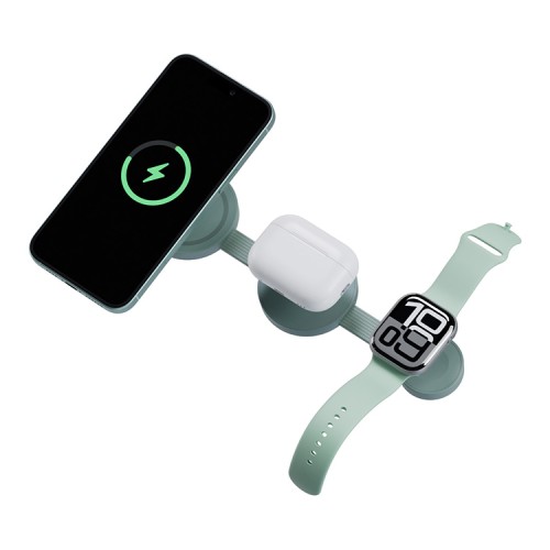 Energea Беспроводное СЗУ Bazic GoMag Trio 2, 3-in-1 Foldable Wireless MagSafe 15W Pistachio