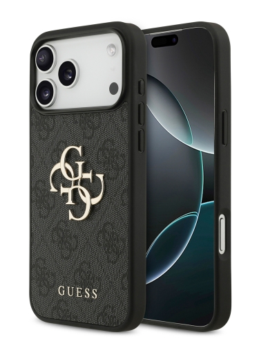 Guess для iPhone 17 Pro чехол PU 4G Big metal logo Hard Black