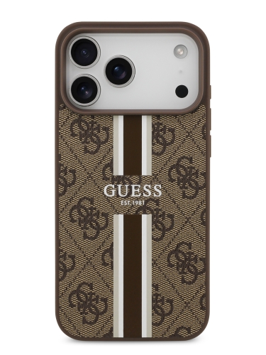 Guess для iPhone 17 Pro Max чехол PU 4G Stripes Hard Brown (MagSafe)