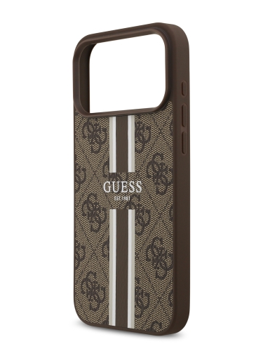 Guess для iPhone 17 Pro Max чехол PU 4G Stripes Hard Brown (MagSafe)