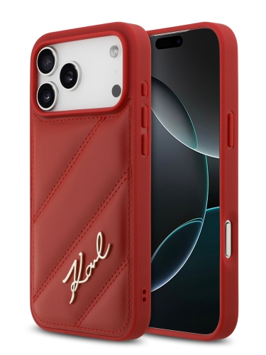 Karl Lagerfeld для iPhone 17 Pro Max чехол PU Quilted Signature metal logo Hard Red