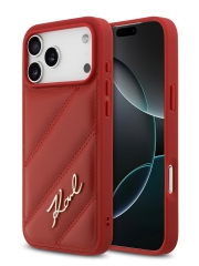 Karl Lagerfeld для iPhone 17 Pro Max чехол PU Quilted Signature metal logo Hard Red