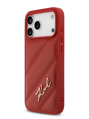 Karl Lagerfeld для iPhone 17 Pro Max чехол PU Quilted Signature metal logo Hard Red