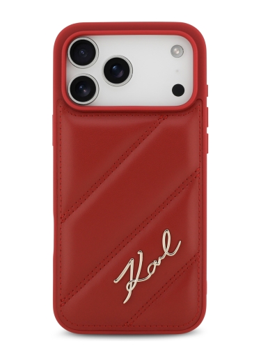 Karl Lagerfeld для iPhone 17 Pro Max чехол PU Quilted Signature metal logo Hard Red