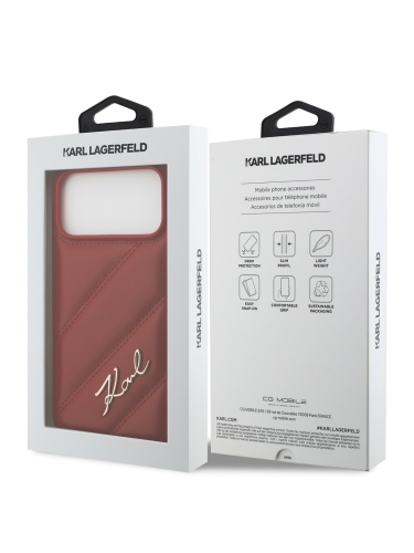 Karl Lagerfeld для iPhone 17 Pro Max чехол PU Quilted Signature metal logo Hard Red