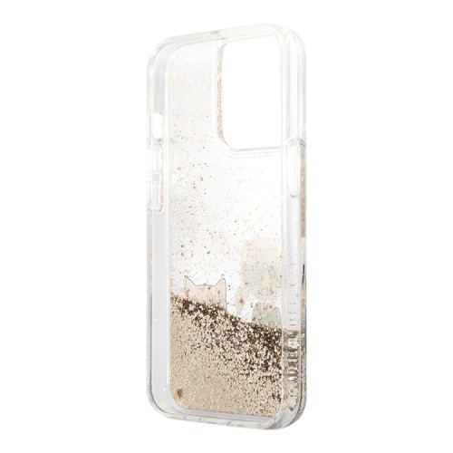 Чехол Karl Lagerfeld Liquid glitter Karl and Choupette Hard для iPhone 13 Pro, золотой