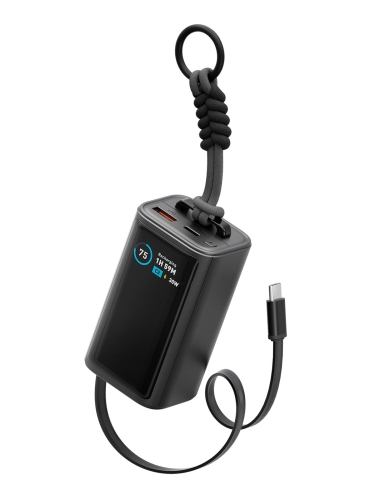 Energea аккумулятор внешний Compac Arc, 10000 USB-C+A +retractable USB-C cable and Display PD45W Gunmetal