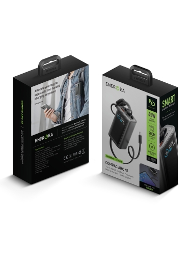 Energea аккумулятор внешний Compac Arc, 10000 USB-C+A +retractable USB-C cable and Display PD45W Gunmetal