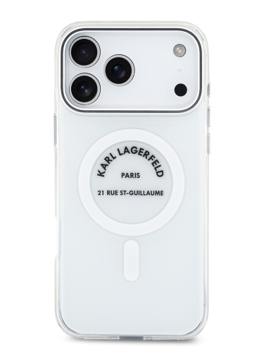 Karl Lagerfeld для iPhone 17 Pro Max чехол IML RSG logo Metal camera Hard Transparent (MagSafe)