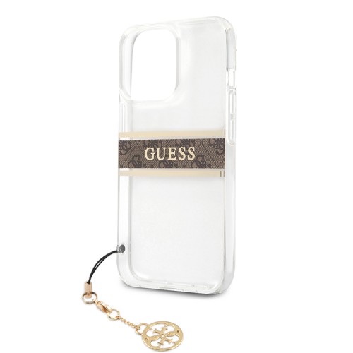 Чехол Guess 4G Stripe Hard Transparent +Gold charm для iPhone 13 Pro Max