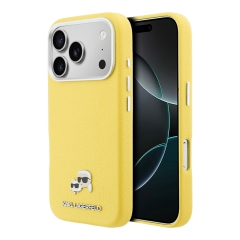 Karl Lagerfeld для iPhone 17 Pro Max чехол PU Saffiano FW NFT Karl&Choupette metal&Cam Hard Yellow (MagSafe)