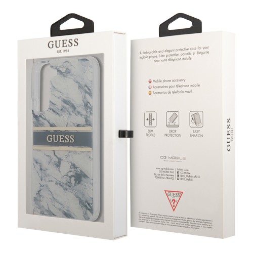 Чехол Guess Marble with Gold stripe Hard для Galaxy S22, синий
