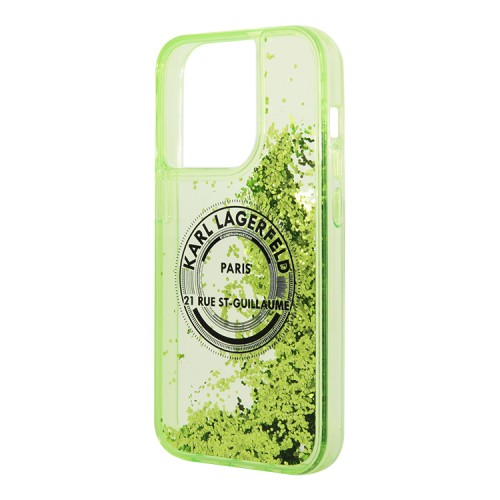 Чехол Lagerfeld Liquid glitter RSG logo Hard для iPhone 13 Pro Max, зеленый