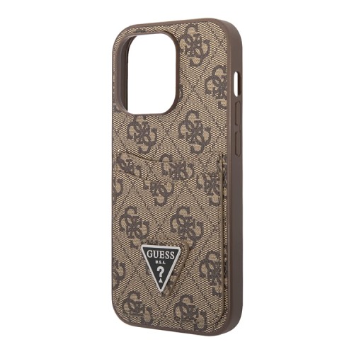 Чехол Guess PU 4G Double cardslot w Metal triangle logo Hard для iPhone 14 Pro, коричневый