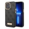 Чехол Guess PU 4G Plate metal logo Hard для iPhone 14 Pro, серый (Magsafe)