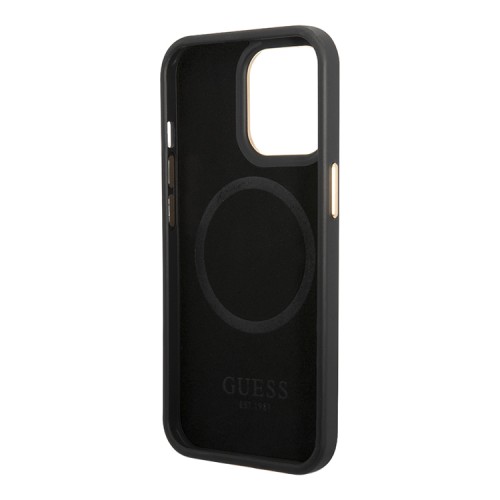 Чехол Guess PU 4G Plate metal logo Hard для iPhone 14 Pro, серый (Magsafe)