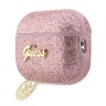 Чехол Guess Glitter flakes Metal logo with Heart charm для Airpods Pro 2, розовый