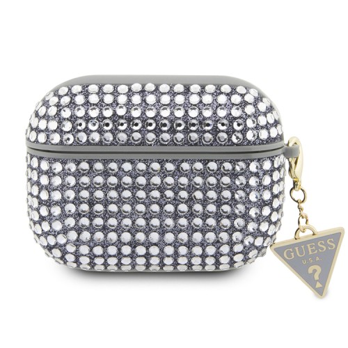 Чехол Guess Diamond Rhinestone with Triangle charm для Airpods Pro, серебристый