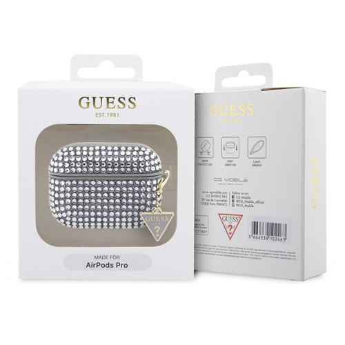 Чехол Guess Diamond Rhinestone with Triangle charm для Airpods Pro, серебристый