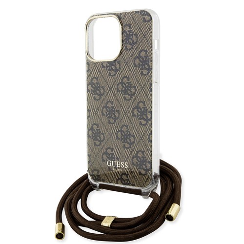 Guess для iPhone 15 Pro чехол Crossbody PC/TPU 4G Hard + Nylon cord Brown