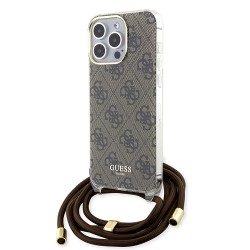 Guess для iPhone 15 Pro чехол Crossbody PC/TPU 4G Hard + Nylon cord Brown