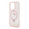 Hello Kitty для iPhone 15 Pro Max чехол PC/TPU Kitty Head + Ring Stand Hard Glitter Pink (MagSafe)