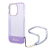Guess для iPhone 14 Pro Max чехол PC/TPU Translucent Electoplated camera Hard +hand Strap Purple