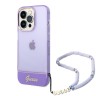 Guess для iPhone 14 Pro Max чехол PC/TPU Translucent Electoplated camera Hard +hand Strap Purple