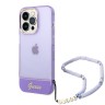 Guess для iPhone 14 Pro Max чехол PC/TPU Translucent Electoplated camera Hard +hand Strap Purple