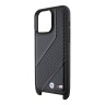 BMW для iPhone 15 Pro чехол Crossbody PU Carbon stripe Metal logo + Strap Hard Black