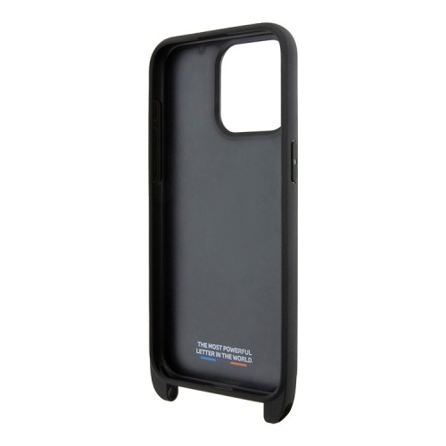 BMW для iPhone 15 Pro чехол Crossbody PU Carbon stripe Metal logo + Strap Hard Black